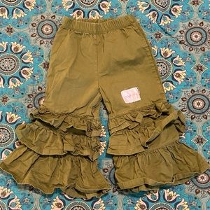 3/$10 Jelly the Pug Olive Green Ruffle Pants